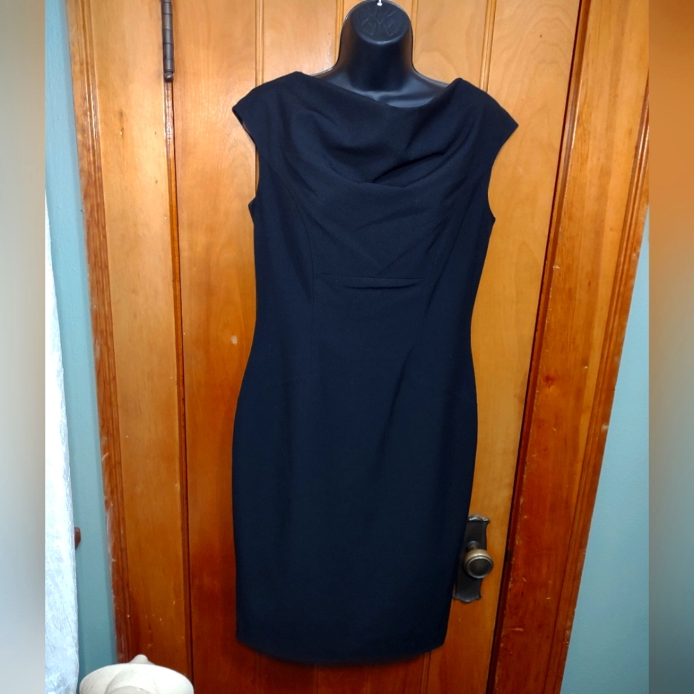 Jones New York Size 6 Black draped neck sheath dress